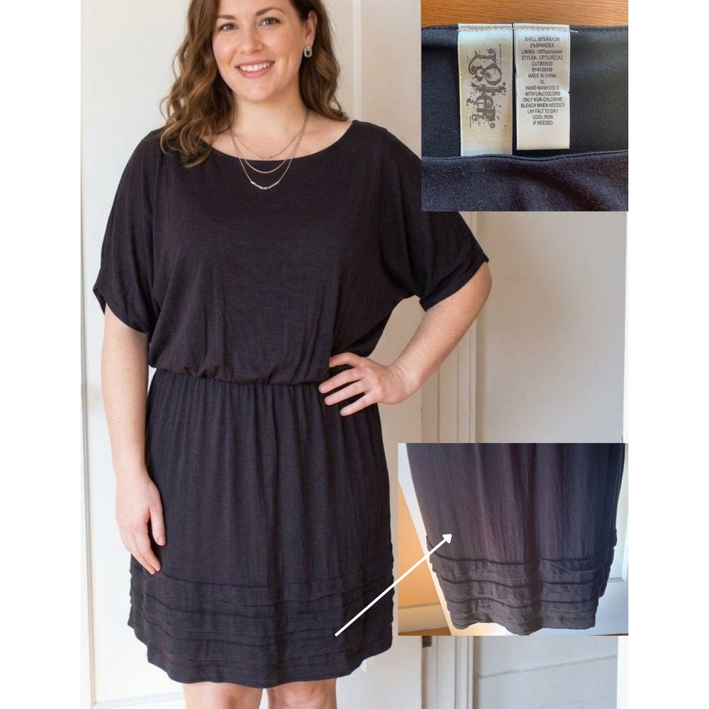L8ter Vintage Y2K Black Batwing Mini Dress XL Pintuck Hem CP72JRZ2A2